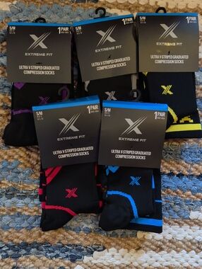 Men’s Compression Socks - Black with Blue, Red, Pink, Purple & Yellow Accents